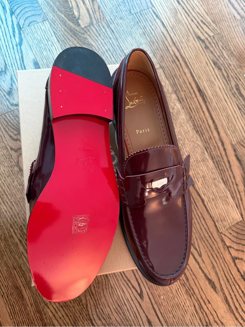 Christian Louboutin Men’s Bordeaux Patent Leather Penny Loafers